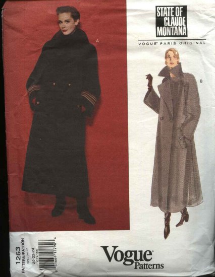 Vogue Sewing Pattern 1253 Misses Size 20-22-24 State of Claude Montana Paris Original Long Coat