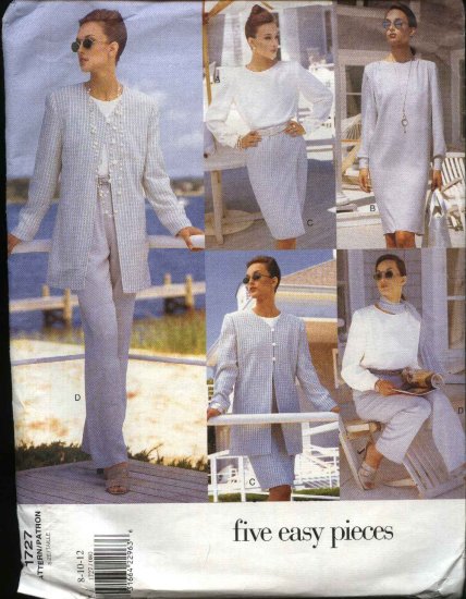 Vogue Sewing Pattern 1727 V1727 Misses Size 8-12 Easy Jacket Dress Top Skirt Pants Jacket