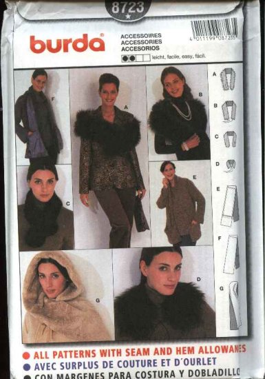 Burda Sewing Sewing Pattern 8723 Misses Fashion Accessories Scarves Collars Hoods Scarf Stole