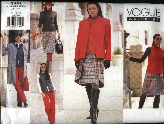 Vogue Sewing Pattern 2491 V2491 Misses Size 14-18 Wardrobe Jacket Top Pants Skirt Vest