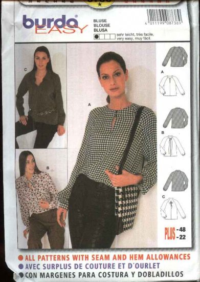 Burda Sewing Pattern 8738 Misses Size 12-22 Easy Pullover Blouse Top