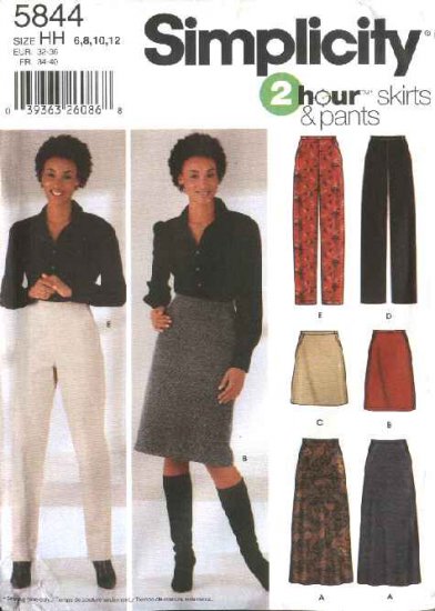 Simplicity Sewing Pattern 5844 Misses Size 6-12 2 Hour A-Line Long Short Skirts Long Straight Pants