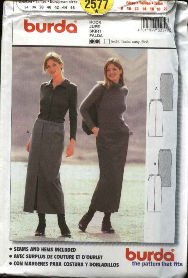 Burda Sewing Pattern 2577 Misses Size 8-20 Easy Close-fitting Straight Skirt