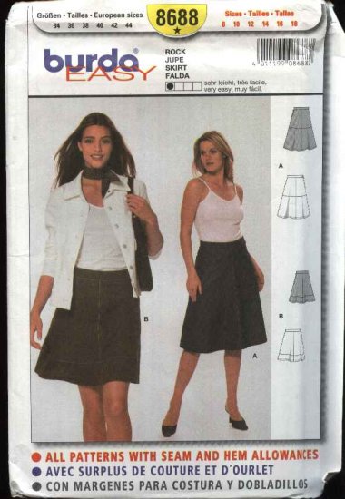 Burda Sewing Pattern 8688 Misses Size 8-18 Very Easy Flared Fitted Skirt