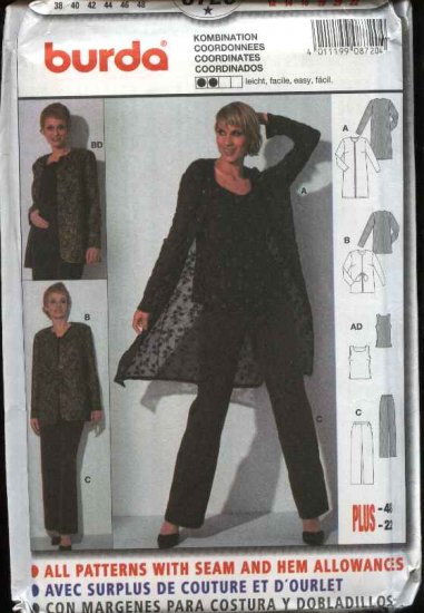 Burda Sewing Pattern 8720 Misses Size 12-22 Duster Jacket Shell Top Pants