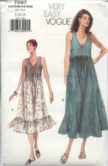 Vogue Sewing Pattern 7097 Misses Size 8-10-12 Easy Pullover Summer Dress Empire Waist