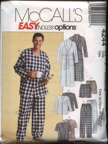 McCall's Sewing Pattern 4244 Mens Size S-L 34-44" Easy Classic Pajamas Robe Pants Tops Shorts