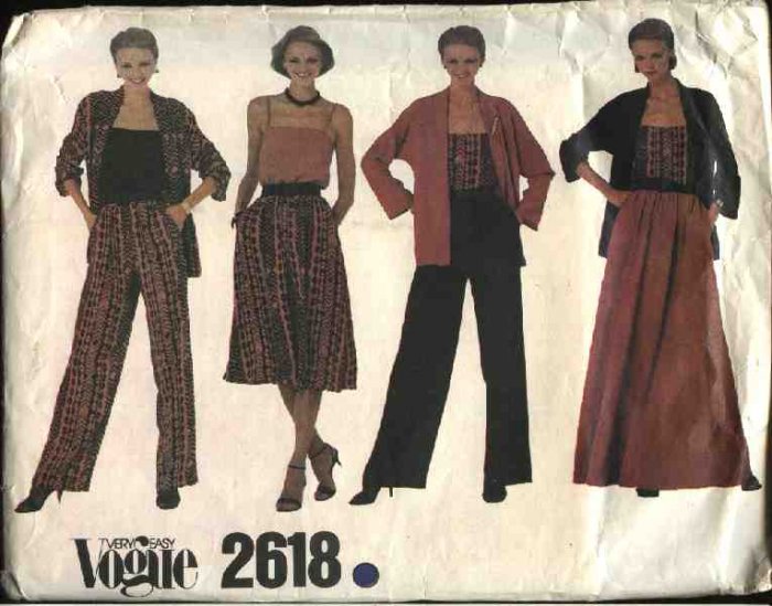 Vogue Sewing Pattern 2618 V2618 Misses Size 10 Easy Wardrobe Skirt Jacket Camisole Pants