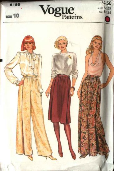 Vogue Sewing Pattern 8186 Misses Size 10 Skirt & Pants