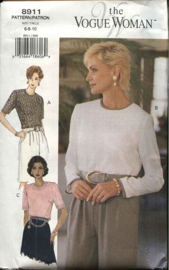 Vogue Sewing Pattern 8911 V8911 Misses Size 6-10 Easy Pullover Top Blouse