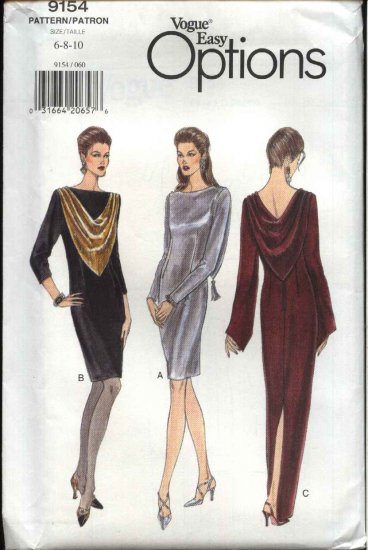 Vogue Sewing Pattern 9154 V9154 Misses Size 6-8-10 Easy Formal Evening Long Short Dress Gown