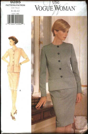 Vogue Sewing Pattern 9285 Misses Size 8-12 Easy Top Skirt Jacket Suit Peplum