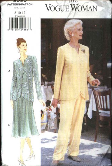 Vogue Woman Sewing Pattern 9596 V9596 Misses Size 8-10-12 Easy Top Skirt Pants Formal