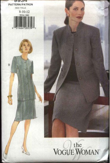 Vogue Woman Sewing Pattern 9934 Misses Size 8-10-12 Easy Skirt Jacket Suit