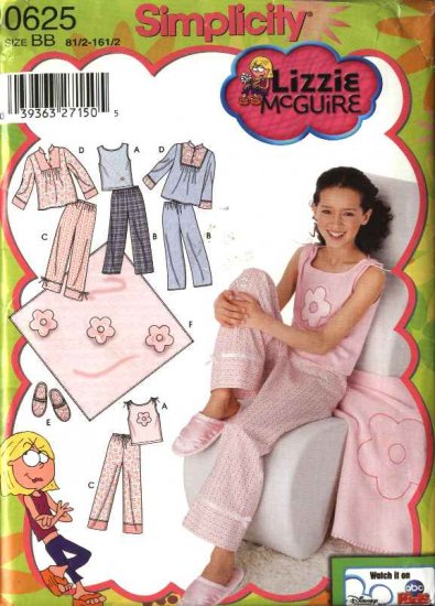 Simplicity Sewing Pattern 0625 5358 Girls Plus Size 8.5 -16.5 Pajamas Pants Knit Top Slippers