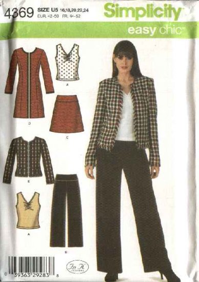 Simplicity Sewing Pattern 4369 Misses Size 8-16 Easy Wardrobe Skirt Pants Top Coat Jacket