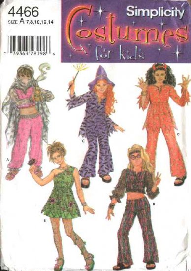 Simplicity Sewing Pattern 4466 Girls Size 7-14 Girls' Costumes Belly Dancer Garden Fairy Beatnik