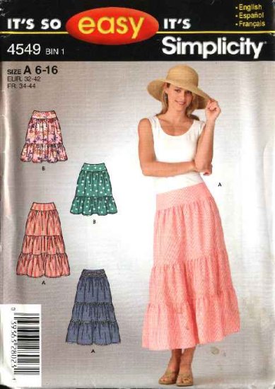 Simplicity Sewing Pattern 4549 Misses Size 6-16 Easy Tiered Yoke Peasant Boho Skirts