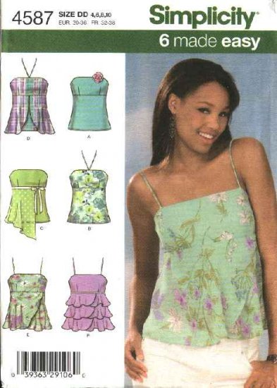 Simplicity Sewing Pattern 4587 Misses Size 4-6-8-10 Easy Strapless Spaghetti Strap Tops Layered