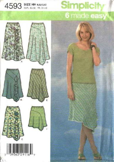 Simplicity Sewing Pattern 4593 Misses Size 6-8-10-12 Bias Seamed Skirts