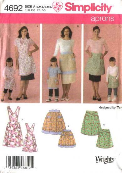 Simplicity Sewing Pattern 4692 Miss Girls Vintage Style Full Half Aprons