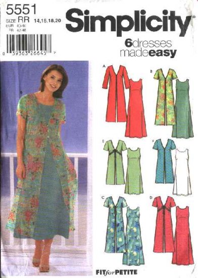 Simplicity Sewing Pattern 5551 Misses Size 6-8-10-12 Easy Sleeveless A-line Dress Duster