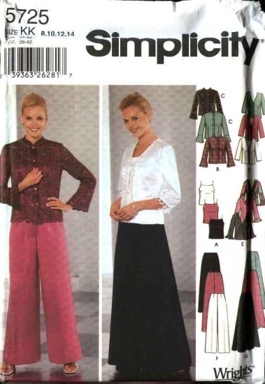 Simplicity Sewing Pattern 5725 Misses Size 8-14 Formal Prom Long Skirt Pant Camisole Jacket