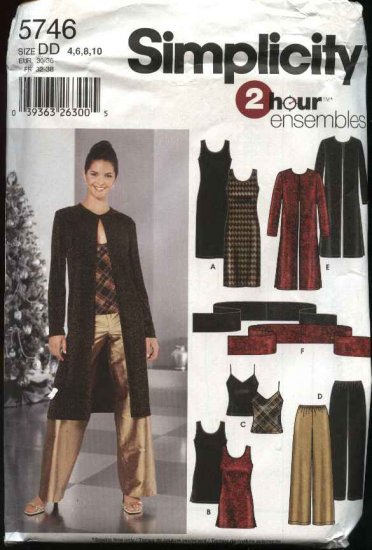 Simplicity Sewing Pattern 5746 Misses Size 4-10 Formal Wardrobe Dress Tunic Camisole Pants Duster