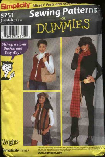 Simplicity Sewing Pattern 5751 Misses Size 6-16 Easy Vests Hats Scarf Bags Purse Belt
