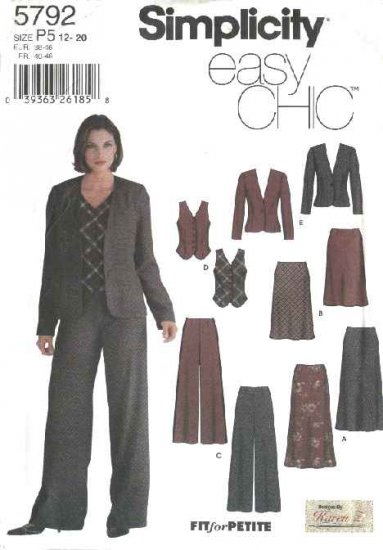 Simplicity Sewing Pattern 5792 Misses Size 4-10 Easy Wardrobe Bias Skirts Jacket Pants Vest