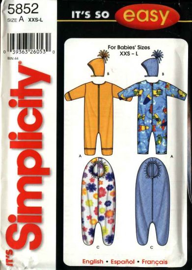 Simplicity Sewing Pattern 5852 Baby Infant Size up to 24# Romper Hat Bunting for Baby to 6 months