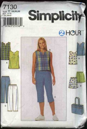 Simplicity Sewing Pattern 7130 Misses Size 6-10 Easy 2 Hour Shorts Cropped Pants Top Totebag