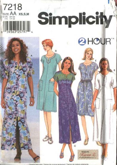 Simplicity Sewing Pattern 7218 Misses Size 6-16 Pullover Long Short Dress Cut-on Short Sleeves
