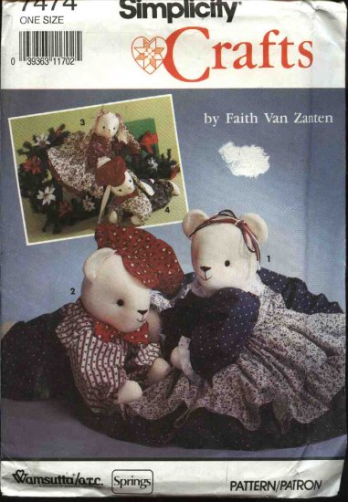 Simplicity Sewing Pattern 7474 Sitting or Reclining 20" Bear Bunny Clothes