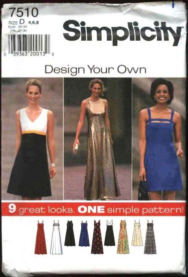 Simplicity Sewing Pattern 7510 Misses Size 4-8 Raised Waist Long Short Dress