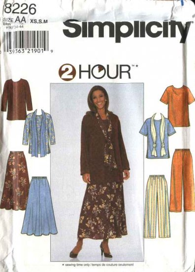 Simplicity Sewing Pattern 8226 Misses Size 18-24 Pullover Top Pull on Flared Skirt Long Pants Scarf