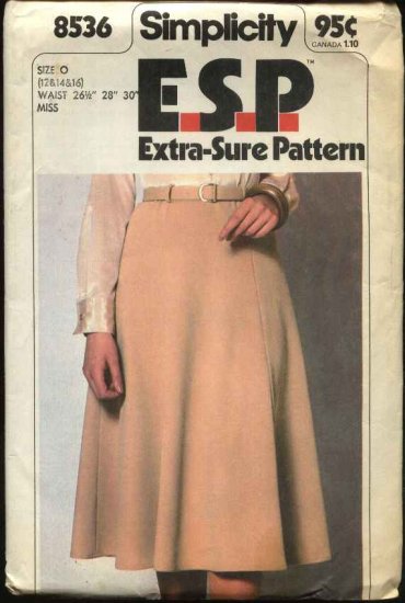 Retro Simplicity Sewing Pattern 8536 Misses Size 12-14-16 Easy Pull On Gored Knit Skirt Belt