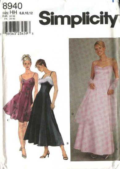 Simplicity Sewing Pattern 8940 Misses Size 14-20 Formal Evening Gown Prom Long Short Dress Wrap