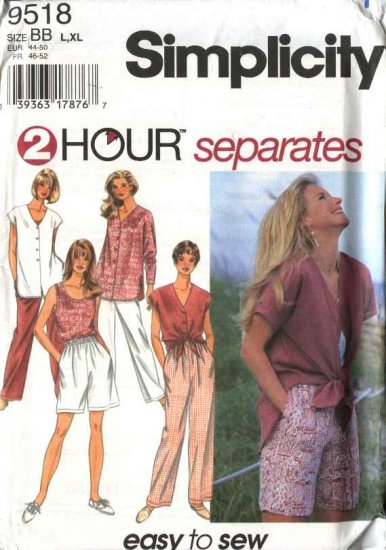 Simplicity Sewing Pattern 9518 Misses Size 6-16 Easy Wardrobe Tank Top Shell Shorts Pants Shirt