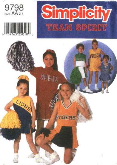 Simplicity Sewing Pattern 9798 Girls Size 2-4-6 Cheerleader Outfits Costumes Top Pleated Skirt