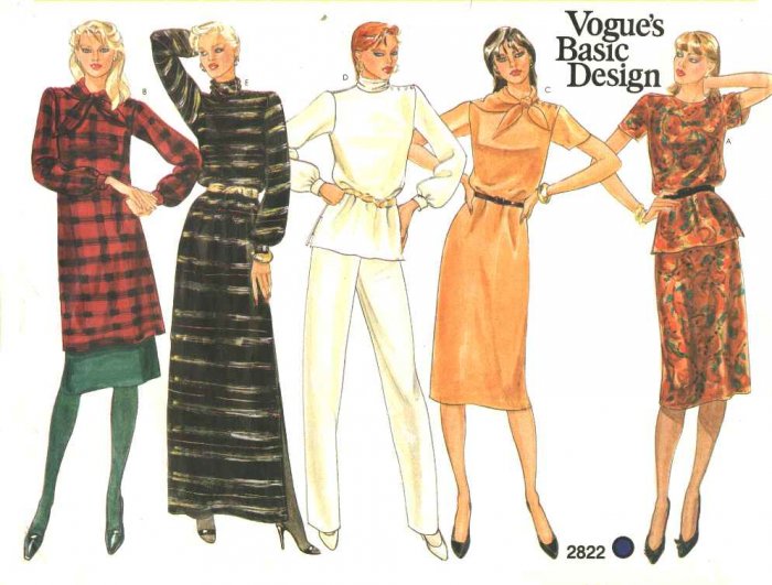 Vogue Sewing Pattern 2822 V2822 Misses Size 10 Basic Wardrobe Pants Skirt Straight Dress Top Tunic