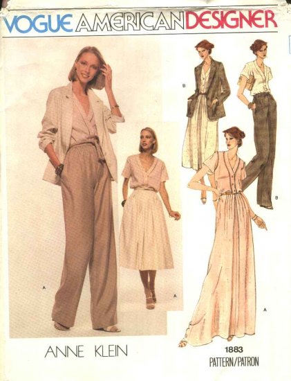 Vogue Sewing Pattern 1883 Misses Size 10 Anne Klein American Designer Skirt Blouse Pants Jacket