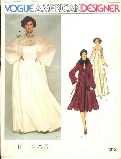 Vogue Sewing Pattern 1315 Misses Size 10 Bill Blass American Designer Evening Dress Gown Coat
