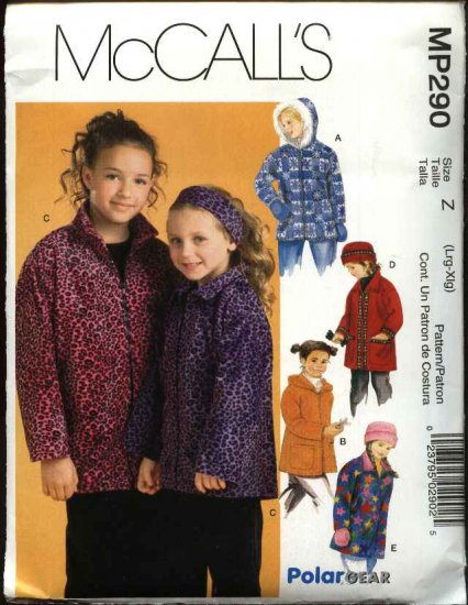 McCall's Sewing Pattern P290 2967 Girls Size 7-12 Fleece Zipper Front Hooded Jacket Hat Mittens