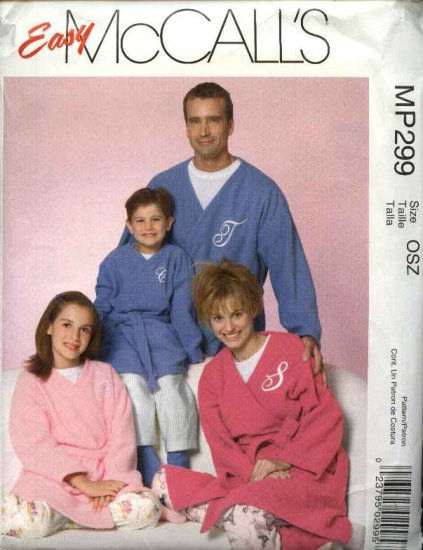 McCall's Sewing Pattern P299 4726 Misses Mens Boys Girls All Sizes Bath Robe Belt Pants Socks