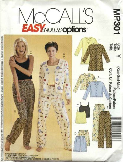McCall's Sewing Pattern P301 474 3856 M3856 Misses Size 4-14 Easy Pajamas Top Camisole Shorts Pants