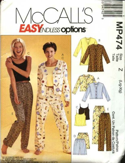 McCall's Sewing Pattern P474 301 3856 M3856 Misses Size 4-14 Easy Pajamas Top Camisole Shorts Pants
