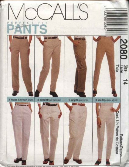 McCall's Sewing Pattern 2080 Misses Size 18 Relaxed Classic Cargo Slim Fit Pants Slacks Trousers
