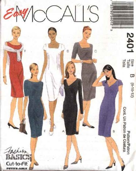 McCall's Sewing Pattern 2401 M2401 Misses Size 8-10-12 Easy Classic Sheath Straight Dresses