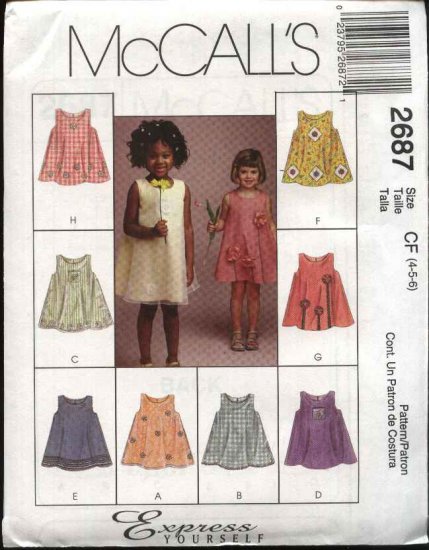 McCall's Sewing Pattern 2687 Girls Size 4-6 Pullover Sleeveless Dress Jumper